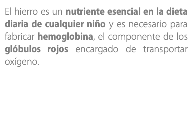 El hierro es un nutriente esencial en la dieta diaria de cualquier niño y es necesario para fabricar hemoglobina, el componente de los glóbulos rojos encargado de transportar oxígeno.